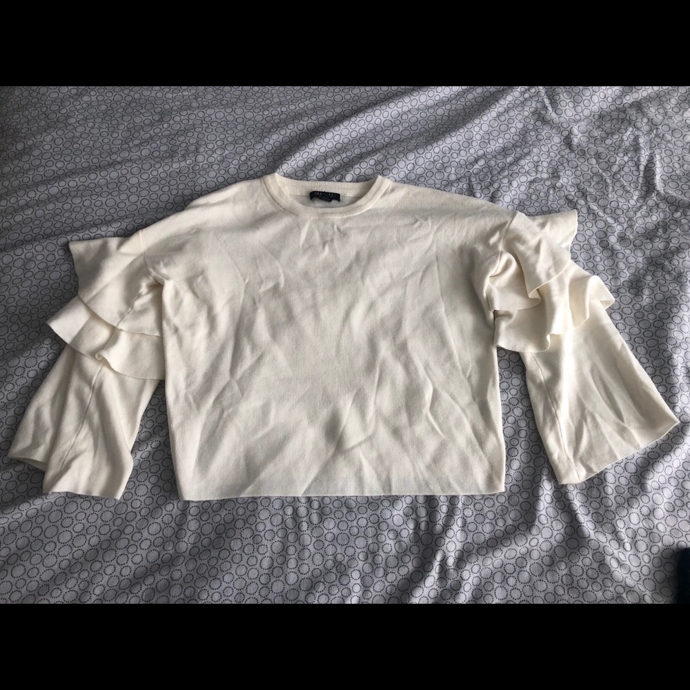 Chunky Flutter Sleeves Cream White Sweater